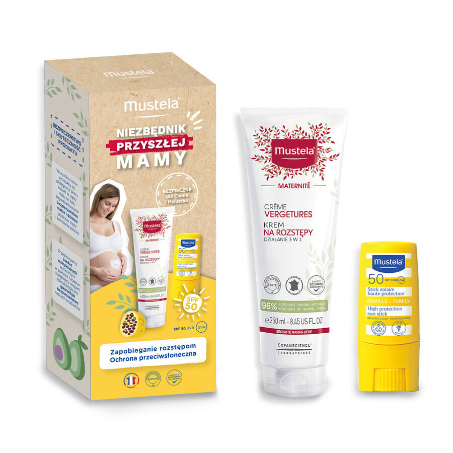 Mustela Essentials for Mom-to-be set, cremă pentru vergeturi, 250 ml + stick, 9 ml