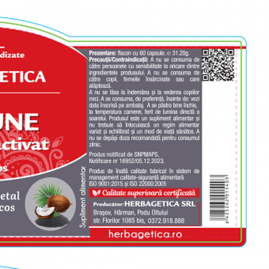 Herbagetica Carbune Medicinal Activat x 60cps