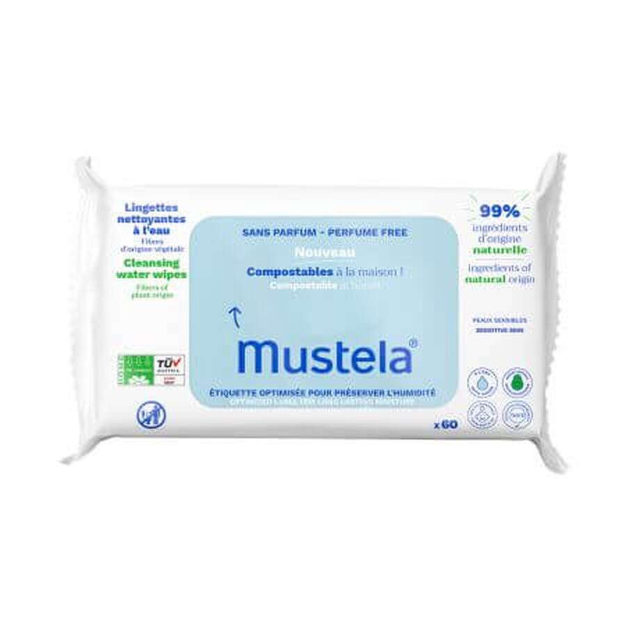 Feuchttücher mit Wasser, 60 Stück, Mustela