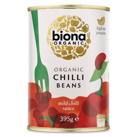 Frijoles rojos orgánicos en salsa de chile en lata, 395 g, Biona