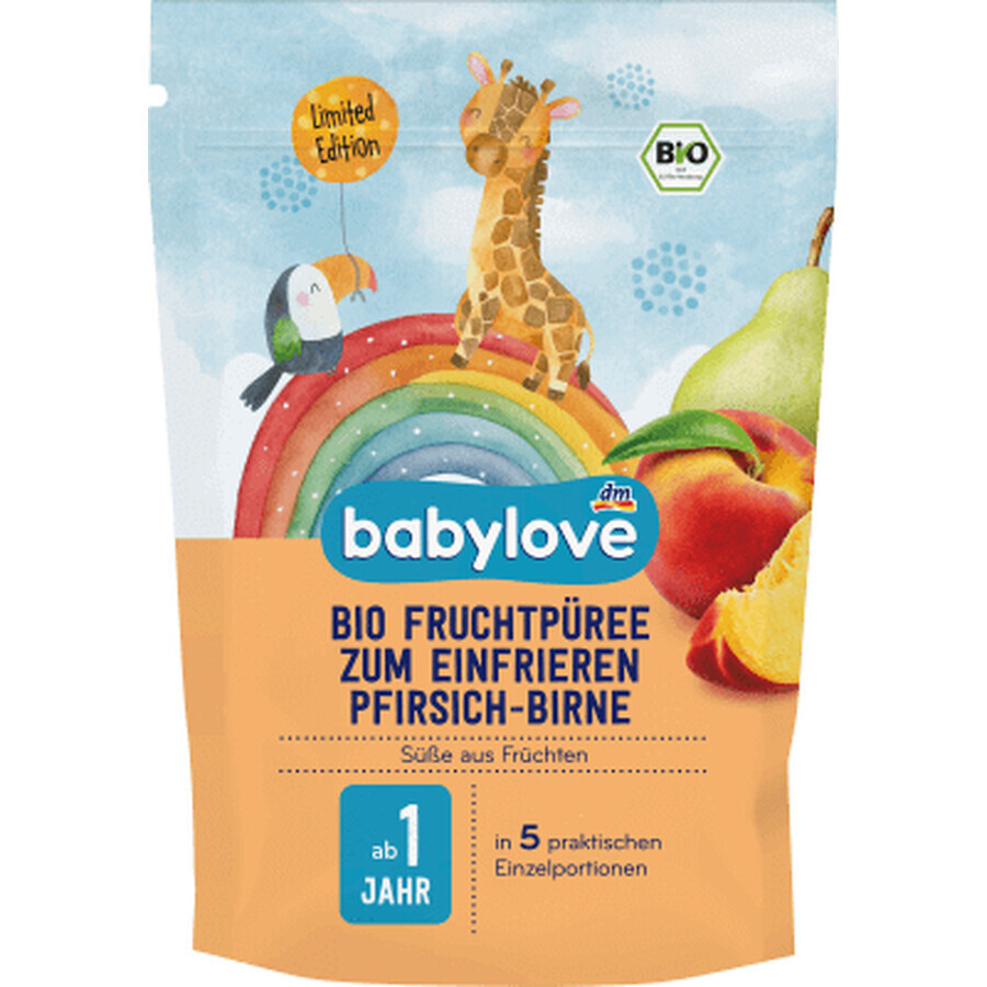 Babylove Piure de fructe cu piersici și pere 1 an +, 225 g