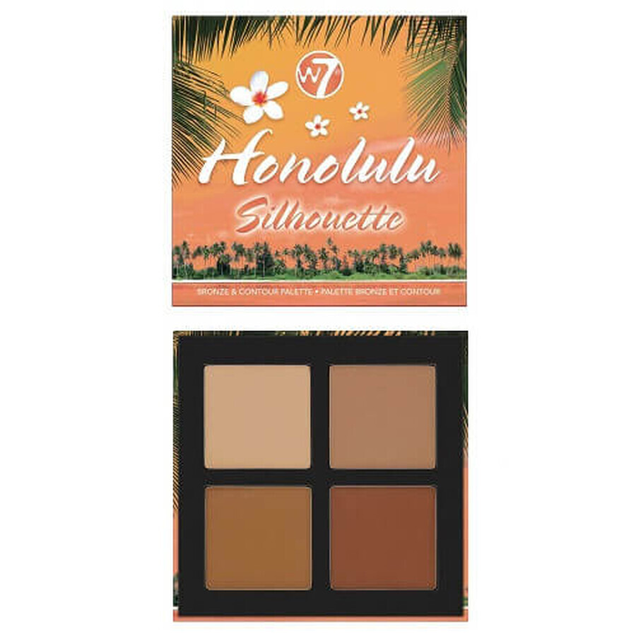 Paleta pudre bronzante, W7, Honolulu Silhouette Bronze & Contour, 4 nuante