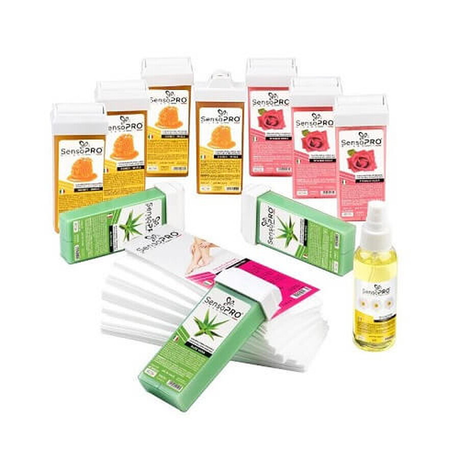 Kit di prodotti per la depilazione, SensoPro, 10 cera, olio e strisce