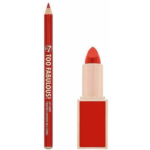 Set ruj si creion buze, W7, Too Fabulous Lip Kit, Rosu