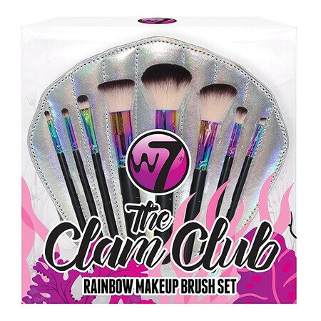 Set mit 8 Makeup-Pinseln, W7, The Clam Club Rainbow, inklusive Aufbewahrungstasche