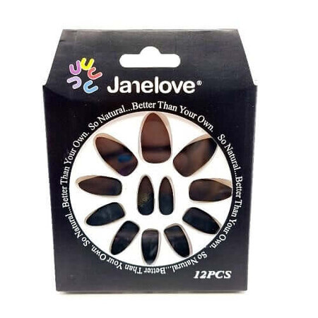 Set van 12 Janelove faux matte nagels, mat, zwart