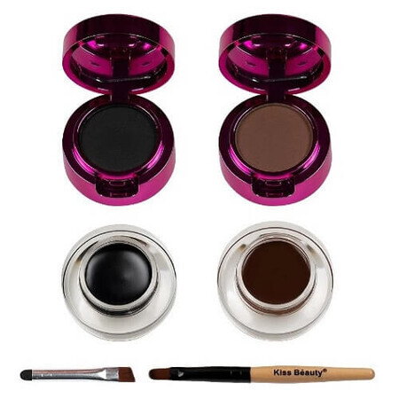 Kit Sprancene, Kiss Beauty, Super Stay 24H, 2 Gel Sprancene, 2 Fard Sprancene, Pensula, Black-Brown