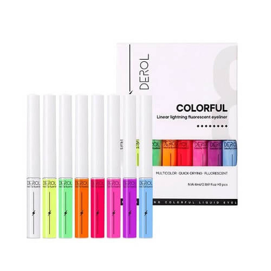 Set Tus Lichid Colorat, Derol, Colorful Fluorescent Eyeliner, 8 Tusuri Ochi