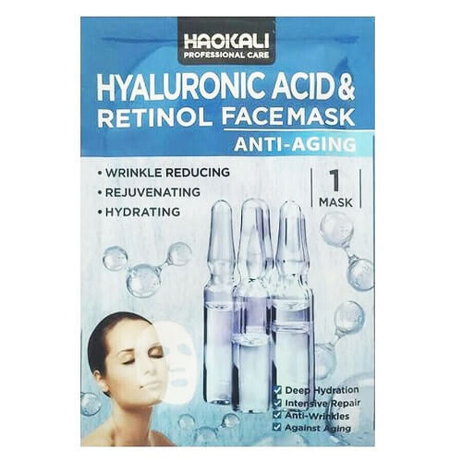 Anti-wrinkle face mask, napkin type, Wokali, Hyaluronic Acid and Retinol, 30 ml