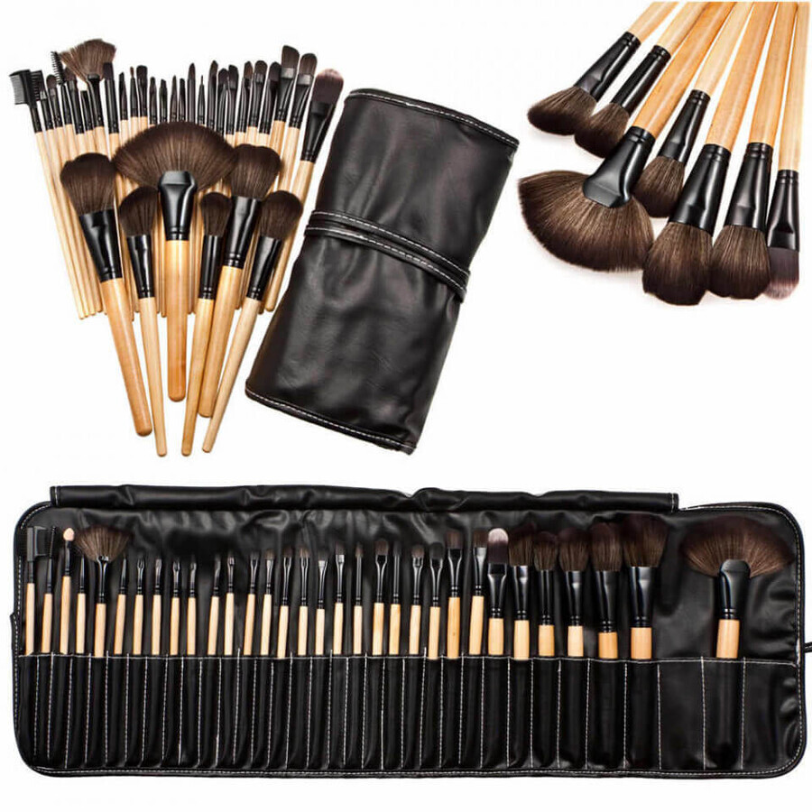 Set of 32 makeup brushes Fraulein38 Natural Wood + Storage bag