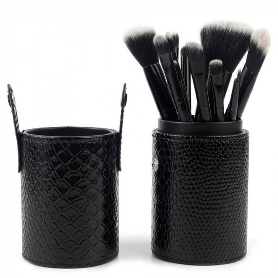 Set de 12 pinceaux de maquillage, étui de rangement noir