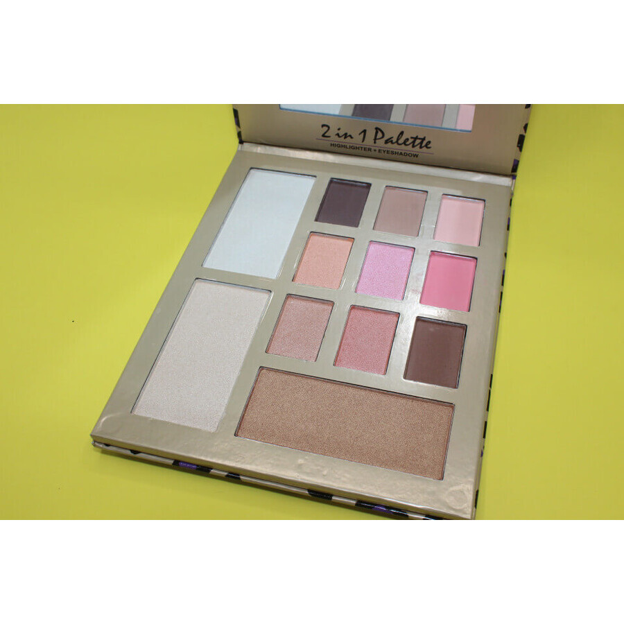 Paleta Fard, Kiss Beauty, 2 in 1, Fard de pleoape si Iluminator, 1