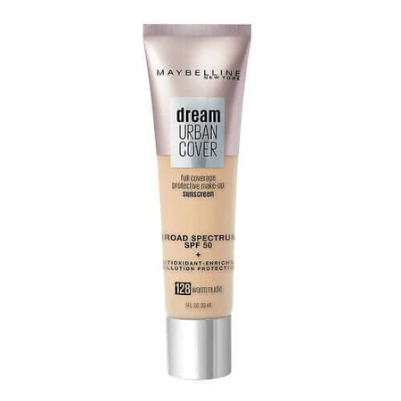 Fond de ten, Maybelline, Dream Urban Cover SPF50, 128 Warm Nude, 30 ml