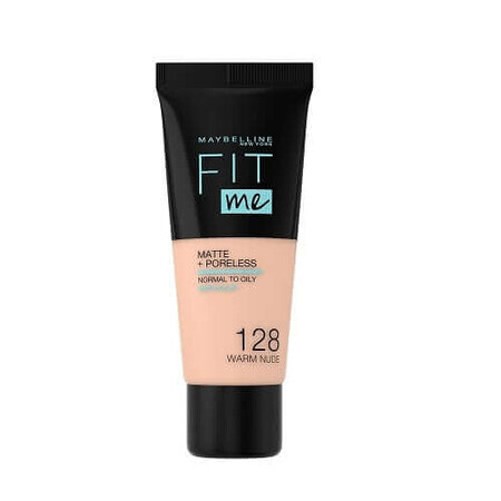 Fond de ten, Maybelline, FIt Me Matte Poreless, 128 Warm Nude, 30 ml