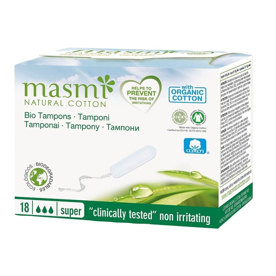 MasMI, Natural cotton, Super, Sanitary pads, 18 pieces