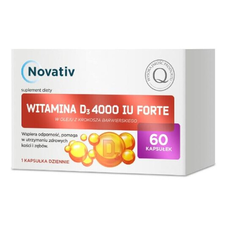 Novativ Vitamina D3 4000 UI Forte, 60 capsule - Utilizare pe termen lung!