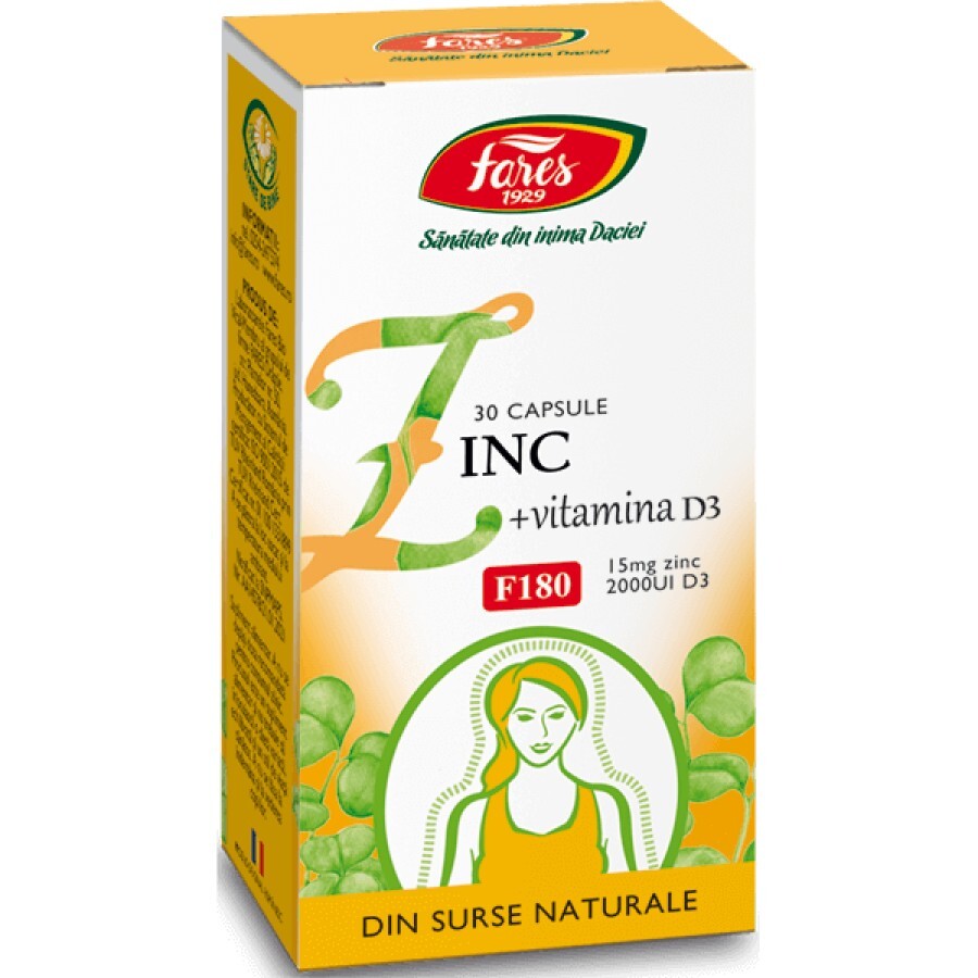 Zinc cu Vitamina D3, 30 capsule, Fares