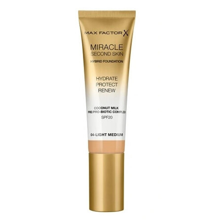 Max Factor Miracle Second Skin Hydraterende Foundation SPF 20, 04 Licht Medium, 30ml