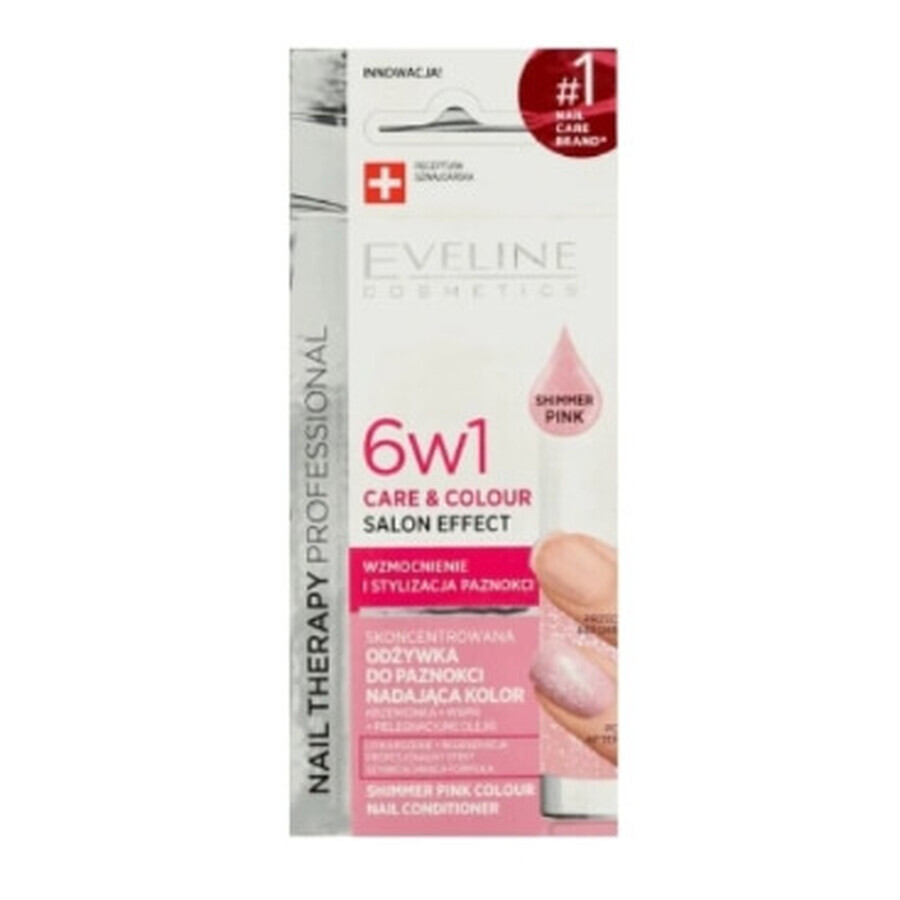 Eveline, 6w1 Care amp; Colour Shimmer Pink , Balsam de unghii, 5 ml