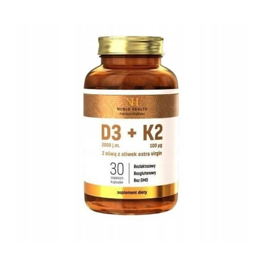 Noble Health, D3 + K2 din ulei de măsline, 30 capsule