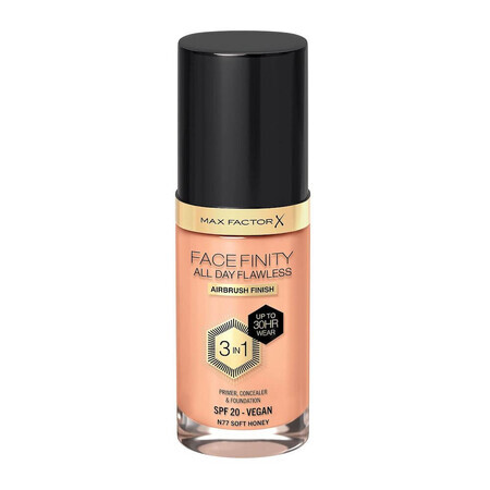 Max Factor Facefinity All Day Flawless 3 în 1 Fond de ten lichid N77 Soft Honey, 30ml