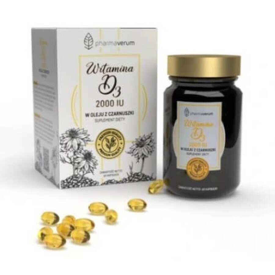 Vitamina D3 2000IU în ulei de chimen negru, 60 capsule