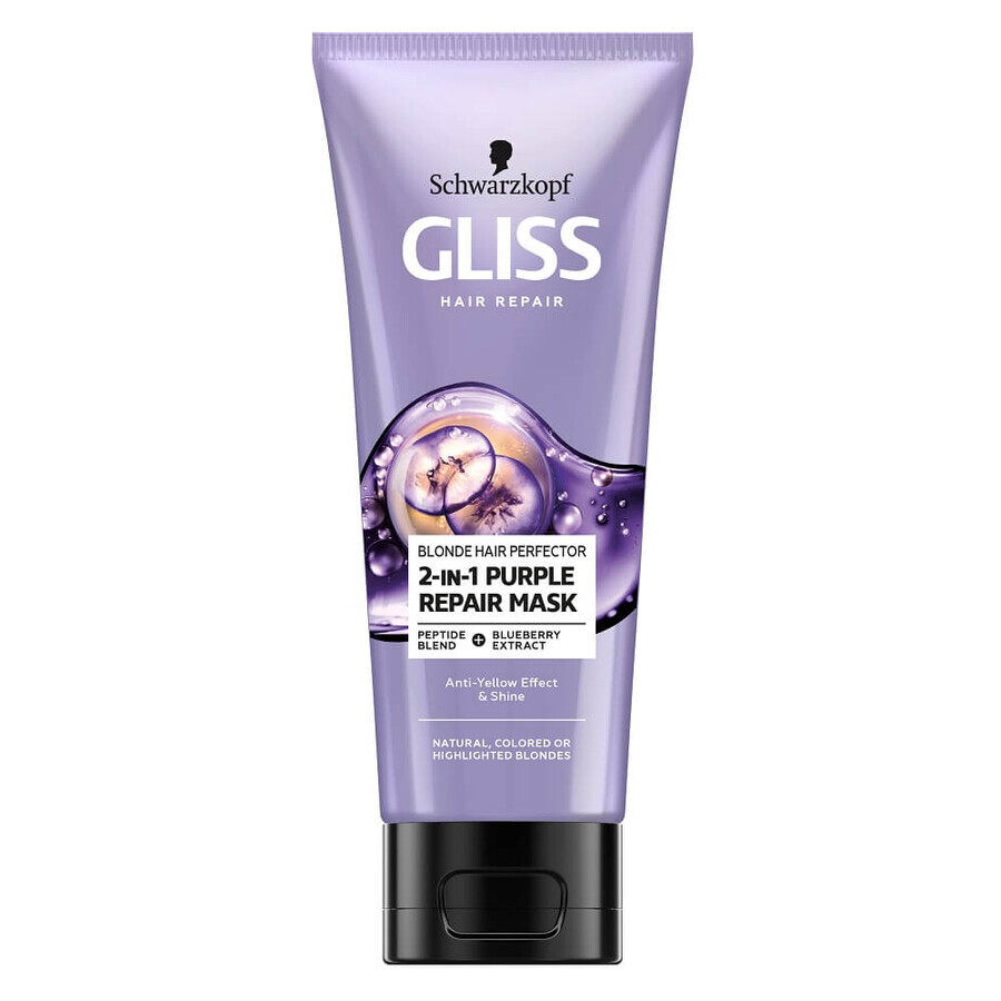 Gliss Blonde Hair Perfector 2 en 1 Mascarilla Morada para Rubios, 200ml