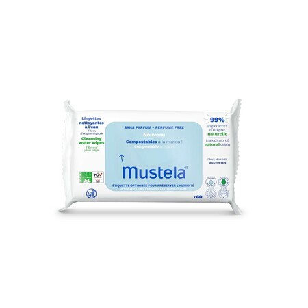 Mustela, Wasser kompostierbare Reinigungstücher, ab dem Tag der Geburt, 60 Stück