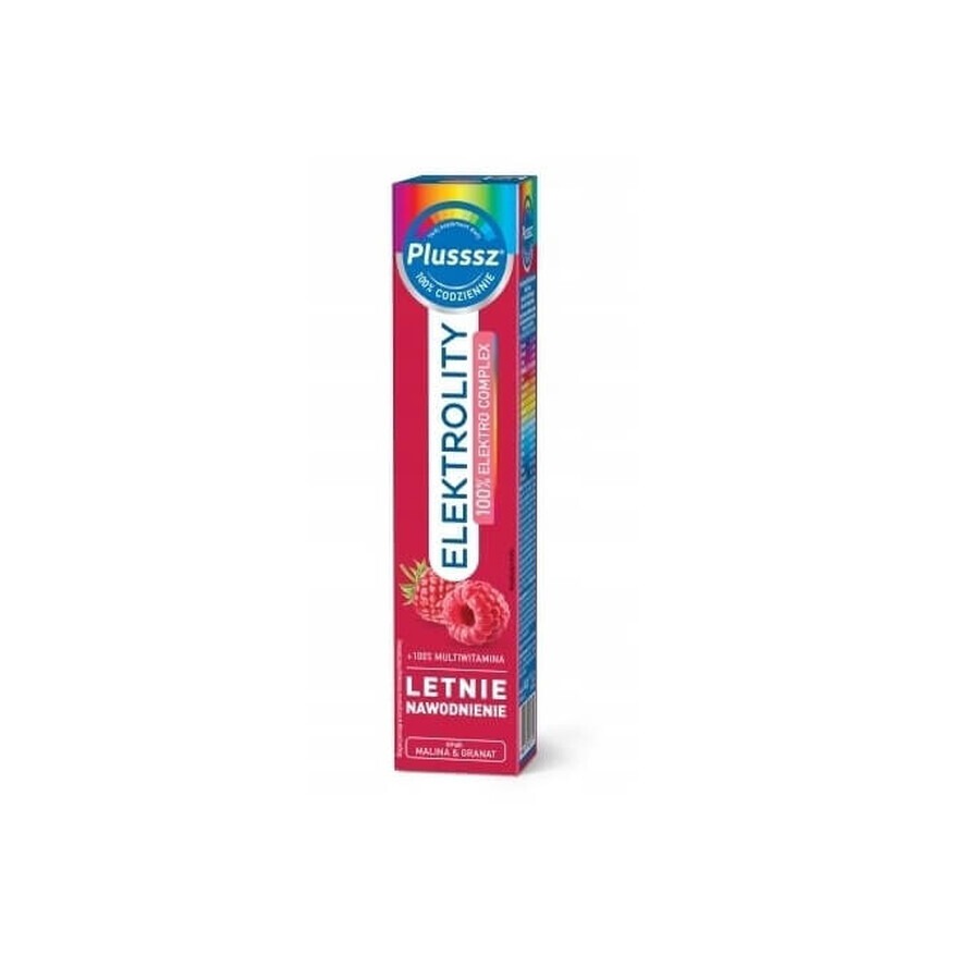 Plusssz Elektrolity + 100% Multivitamine Raspberry amp; Rodie, 24 comprimate efervescente