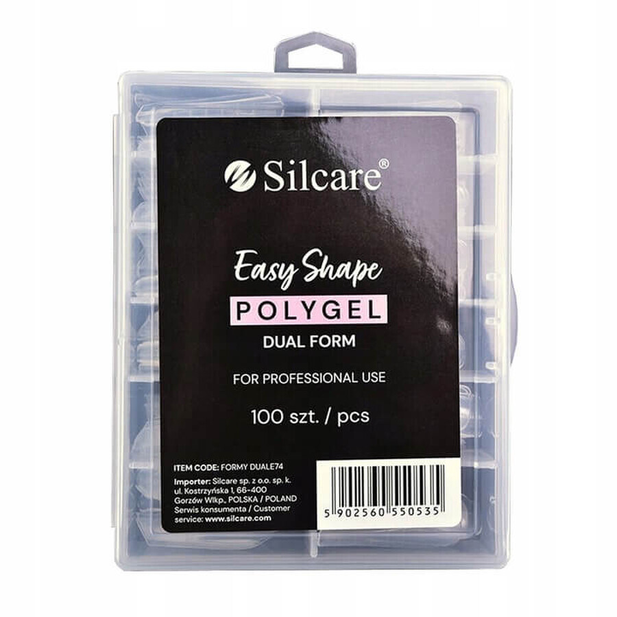 Silcare Easy Shape Polygel Clear acryloel moulds Dual Form, 100 bucăți