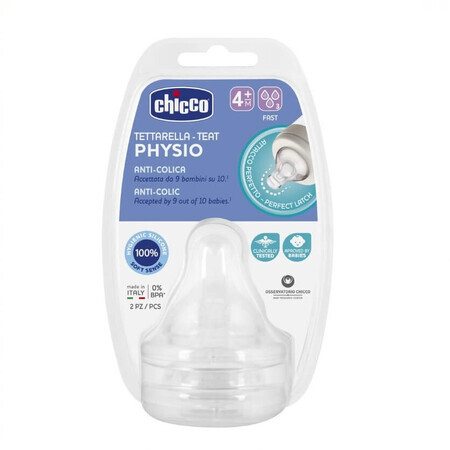 Capezzolo per biberon Chicco Physio anti-colica a flusso rapido 4m+, 2 pezzi