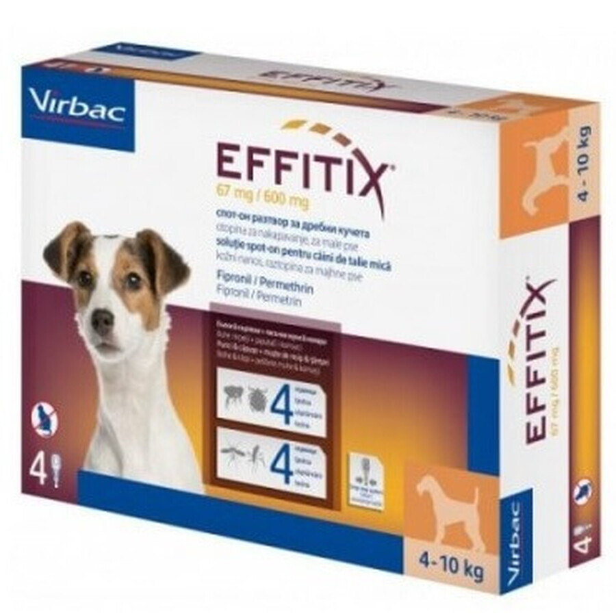 Antiparasitaire pour chiens 4-10 Kg Effitix S, 4 pipettes, Virbac