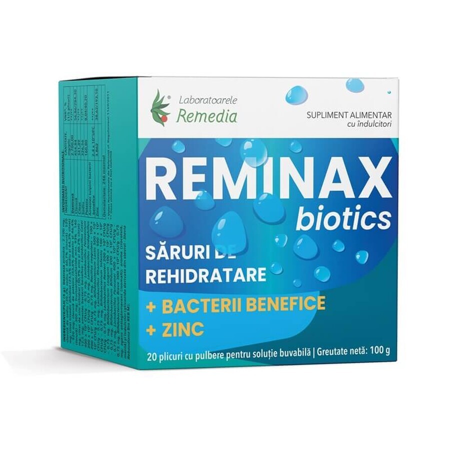 Reminax Biotics rehydratiezout + nuttige bacteriën en zink, 20 sachets, Remedia