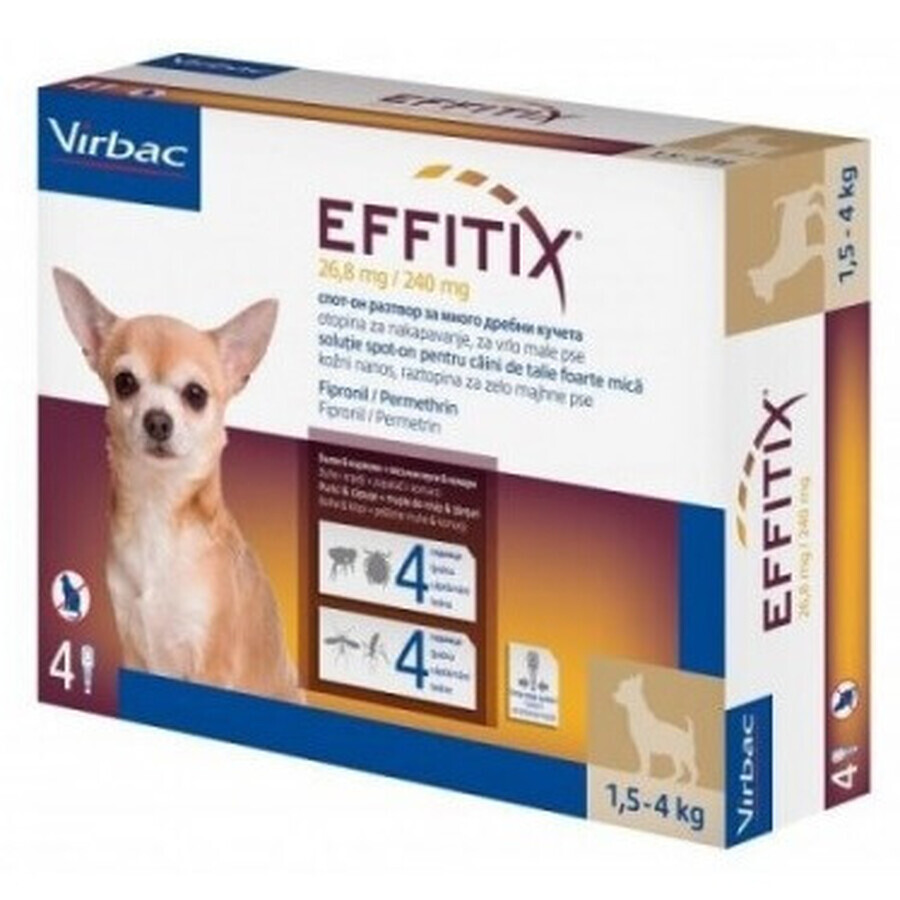 Antiparassitario per cani 1,5-4 Kg Effitix XS, 4 pipette, Virbac