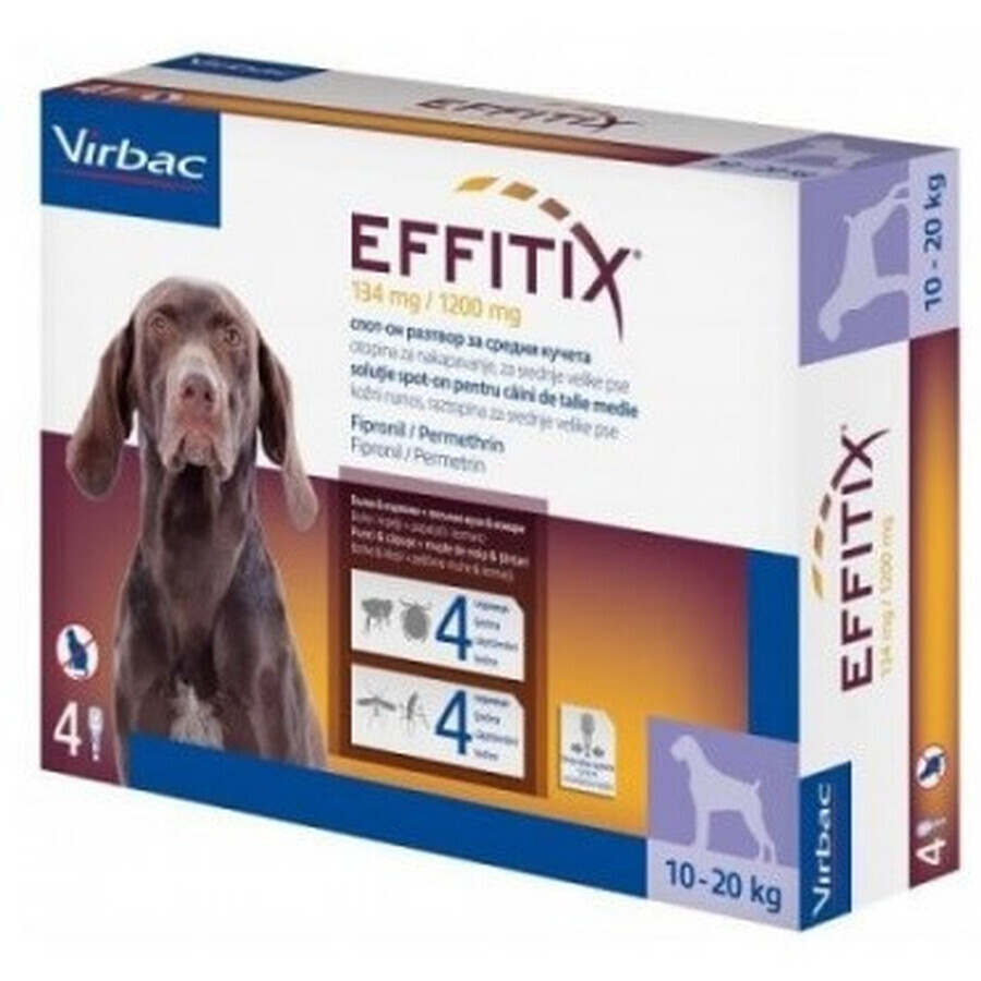 Antiparazitare pentru caini 10-20 Kg Effitix M, 4 pipete, Virbac