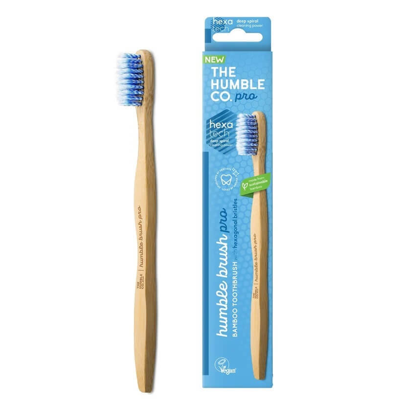 Periuța de dinți din bambus cu perii hexagonali, Brush Pro Blue, 1 bucata, Humble