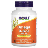 Omega 3-6-9, 1000 mg, 100 capsule morbide, Now Foods