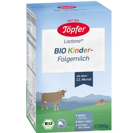 Lait en poudre bio +12 mois Kinder Lactana, 500 g, Topfer