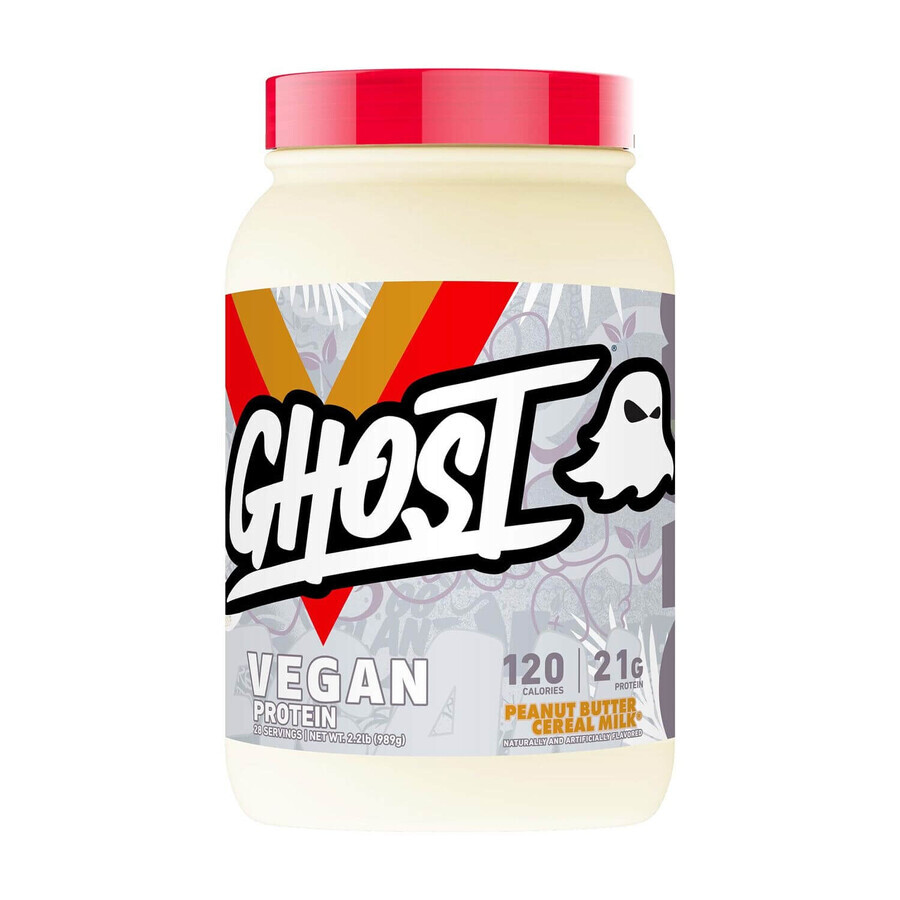 Ghost Vegan Protein, Proteína vegetal con sabor a leche de cereales y mantequilla de cacahuete, 989 G