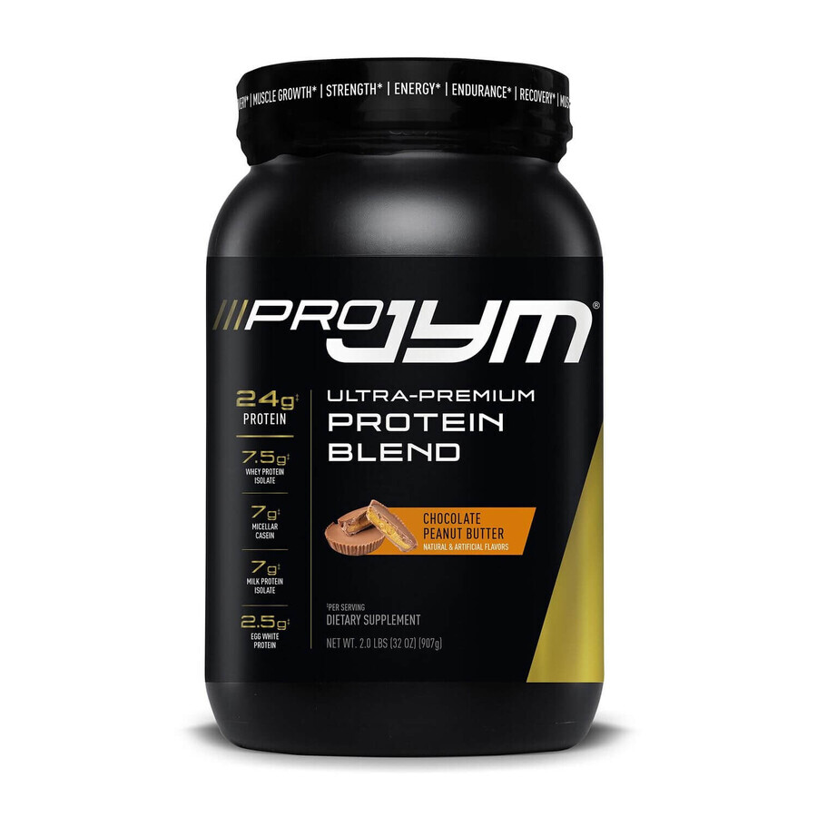 Jym Pro Jym Ultra-premium Protein Blend, mélange de protéines de qualité supérieure avec arôme de chocolat et beurre de cacahuète, 902 g