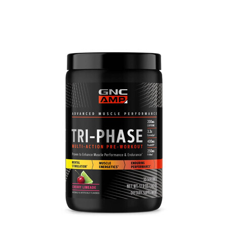 Gnc Amp Tri-phase Multi-action, Pre-workout with Lime and Cherry Flavor, 363 G