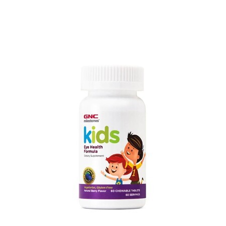 Gnc Milestones Kids Eye Health, Formula Pentru Copii, Suport Pentru Sanatatea Vizuala, Cu Gust Natural De Fructe De Padure, 60 Tb