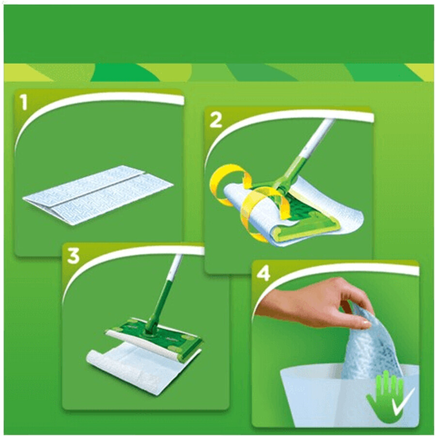 Swiffer Starter Set cu 1 mâner, 8 șervețele uscate și 3 cârpe de curățare