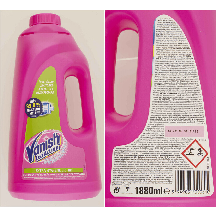 Vanish Oxi Action Extra igienic 20 spălare îndepărtor de pete 1,88 l