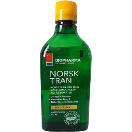 Bio Pharma Aceite de pescado noruego con sabor a limón natural - Norsk Tran 375 ml