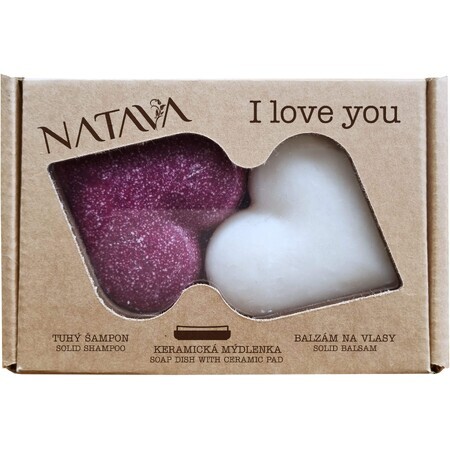 Natava Gift box Heart - șampon solid + balsam + săpunieră ceramică