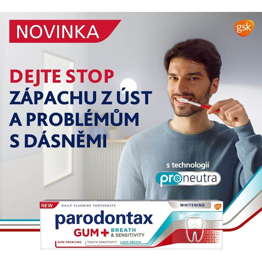 Parodontax White DUO pentru gingii, respirație și dinți sensibili, albire 2 x 75 ml