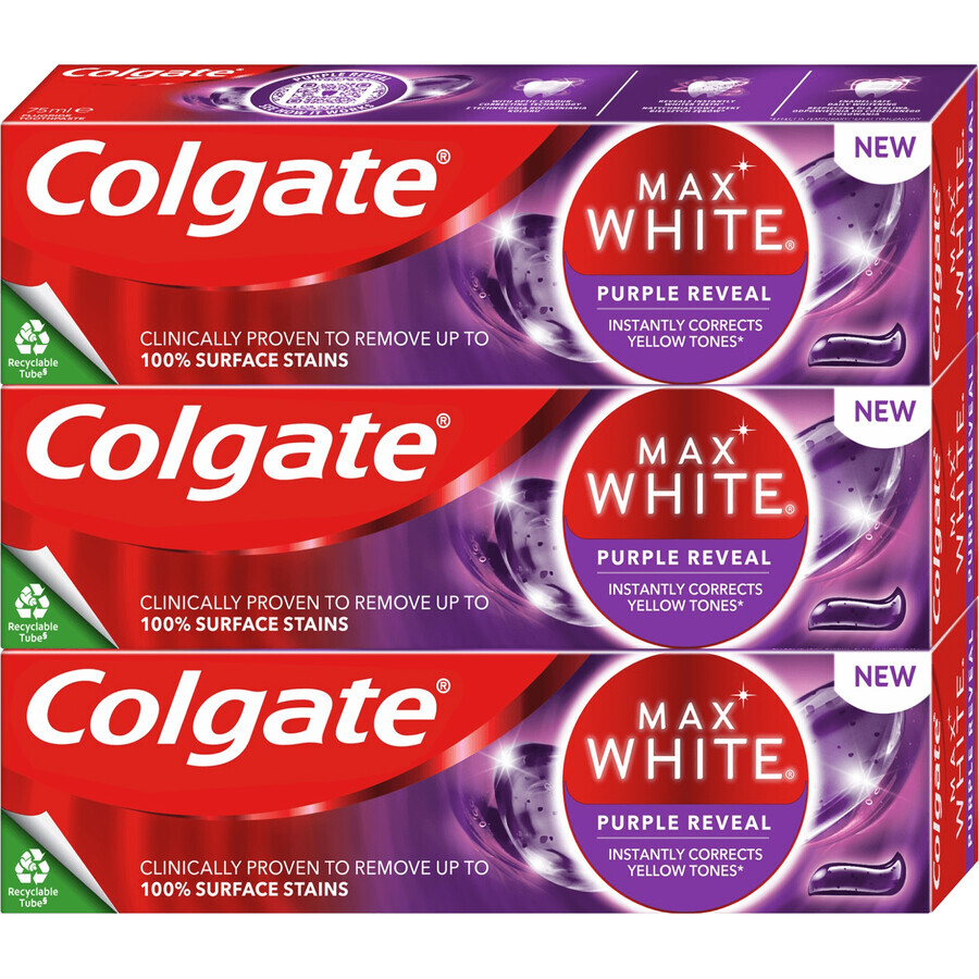 Dentifrice blanchissant Colgate Max White Purple Reveal 3 x 75 ml