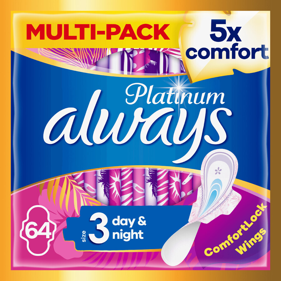 Always Platinum Day & Night (size 3) Sanitary pads with wings 64 pcs