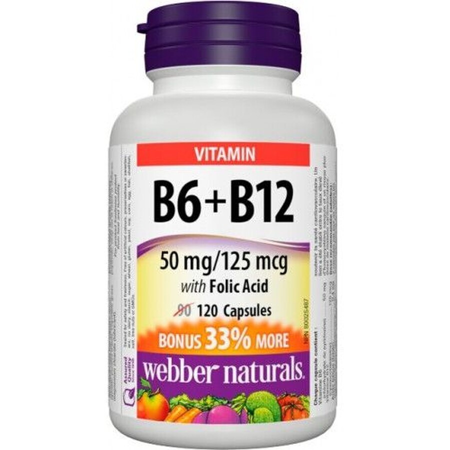 Webber Naturals Vitamina B6+B12+Ácido fólico 120 comprimidos